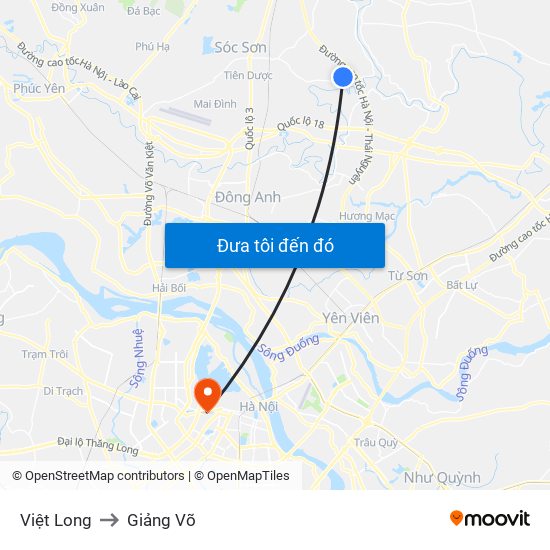 Việt Long to Giảng Võ map
