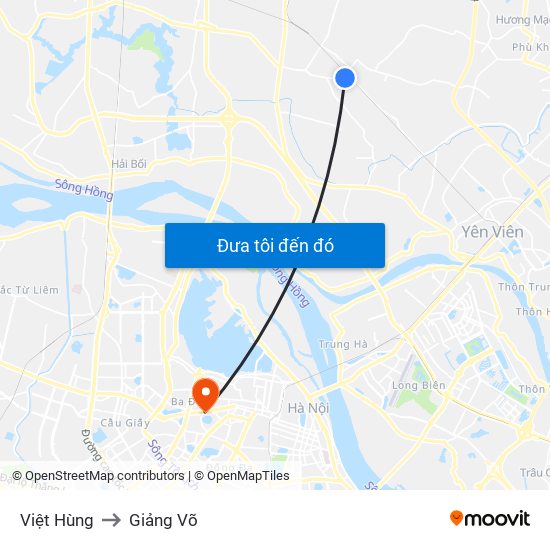 Việt Hùng to Giảng Võ map