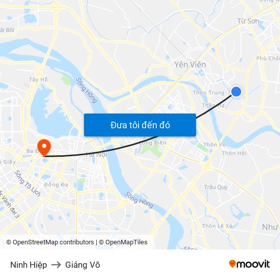 Ninh Hiệp to Giảng Võ map