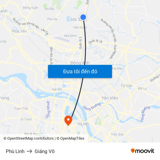 Phù Linh to Giảng Võ map