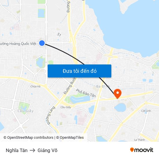 Nghĩa Tân to Giảng Võ map