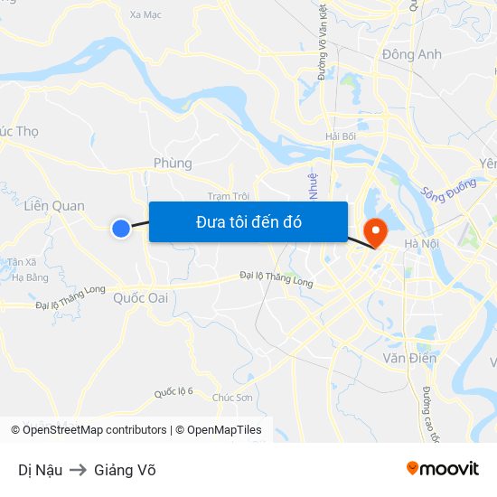 Dị Nậu to Giảng Võ map