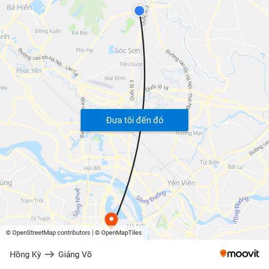 Hồng Kỳ to Giảng Võ map