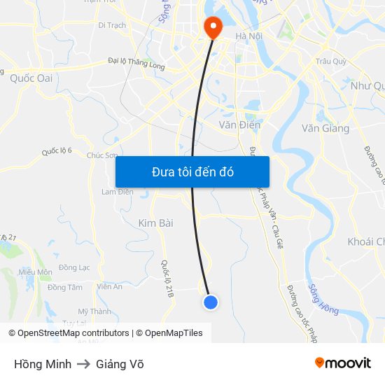 Hồng Minh to Giảng Võ map