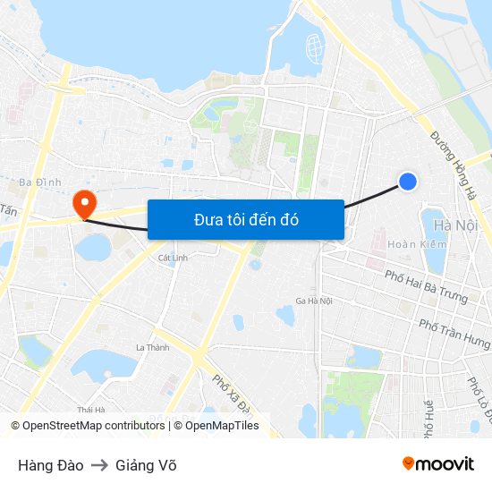 Hàng Đào to Giảng Võ map