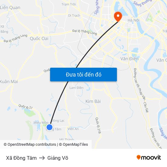 Xã Đồng Tâm to Giảng Võ map