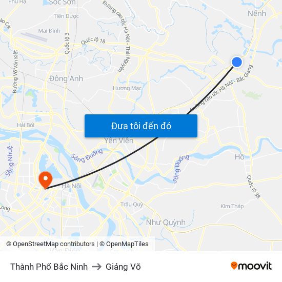 Thành Phố Bắc Ninh to Giảng Võ map