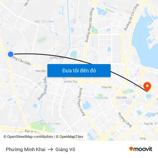 Phường Minh Khai to Giảng Võ map