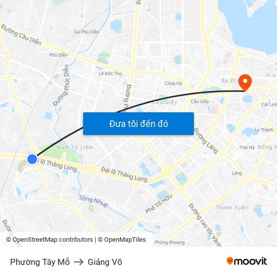 Phường Tây Mỗ to Giảng Võ map