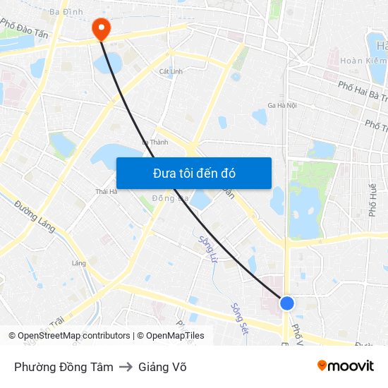 Phường Đồng Tâm to Giảng Võ map