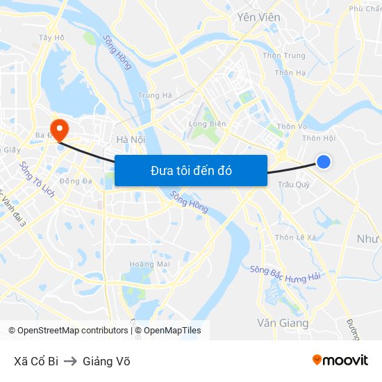 Xã Cổ Bi to Giảng Võ map