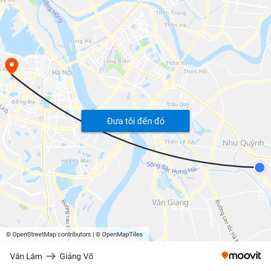 Văn Lâm to Giảng Võ map
