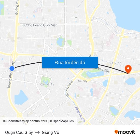 Quận Cầu Giấy to Giảng Võ map