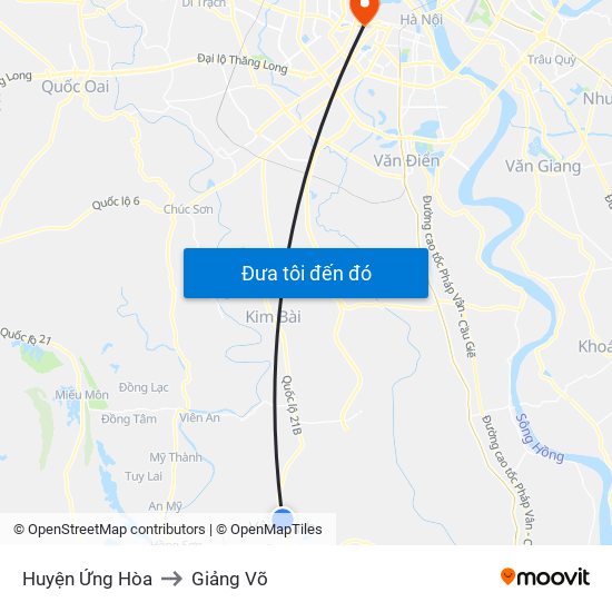 Huyện Ứng Hòa to Giảng Võ map