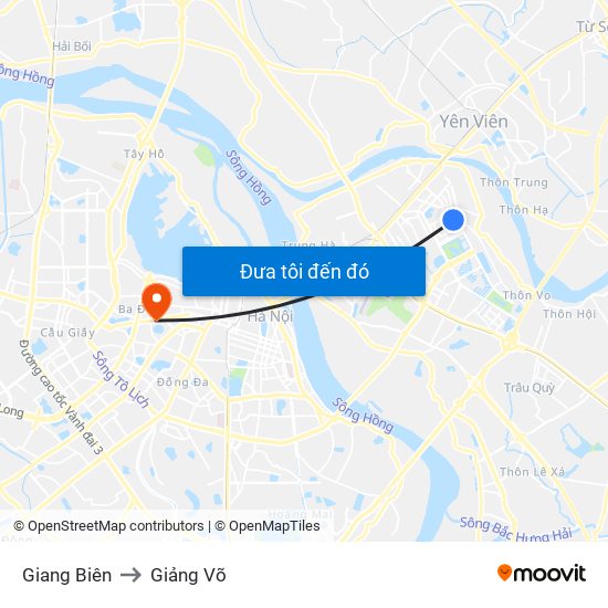 Giang Biên to Giảng Võ map