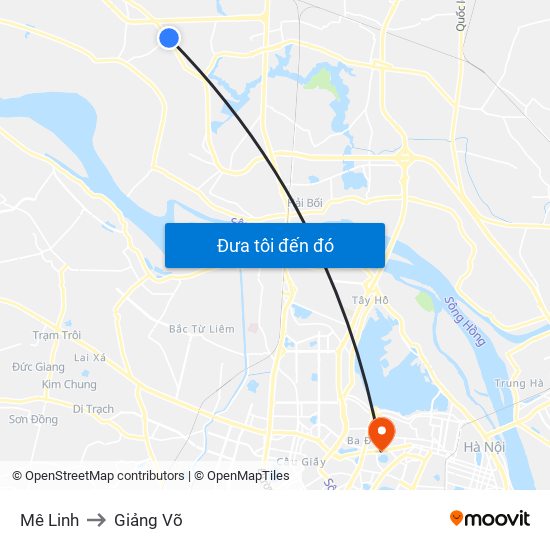 Mê Linh to Giảng Võ map