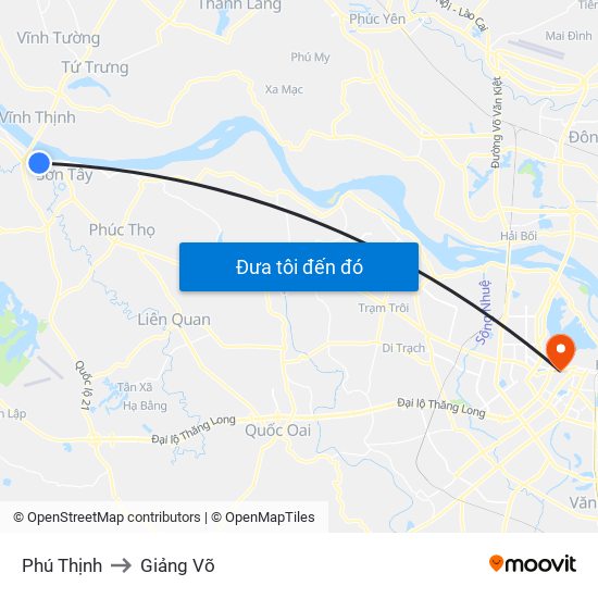 Phú Thịnh to Giảng Võ map