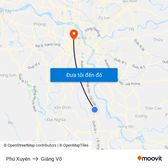 Phú Xuyên to Giảng Võ map