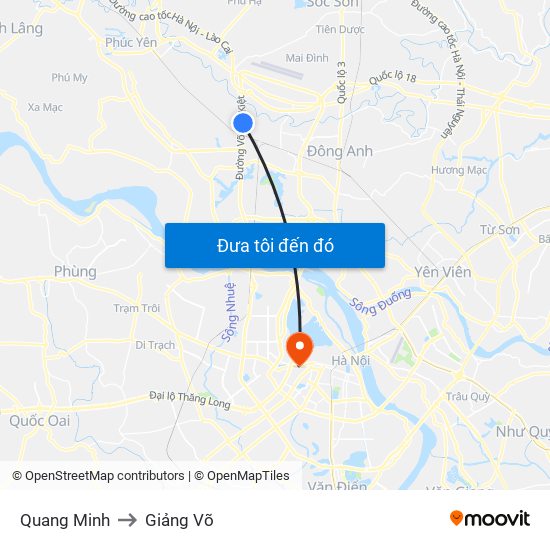 Quang Minh to Giảng Võ map