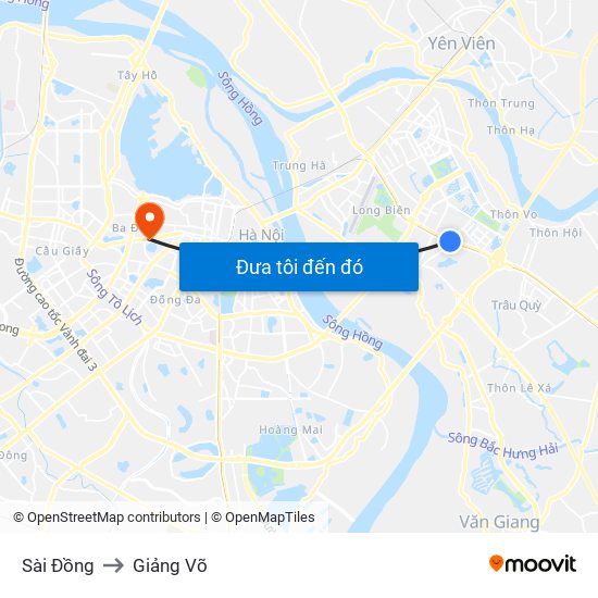 Sài Đồng to Giảng Võ map