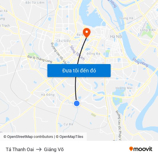 Tả Thanh Oai to Giảng Võ map