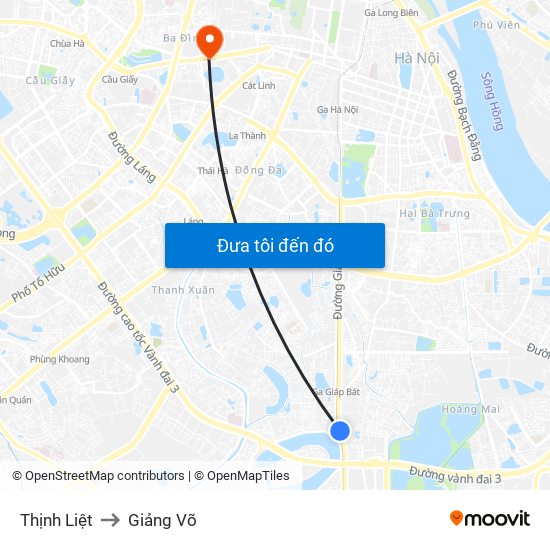 Thịnh Liệt to Giảng Võ map