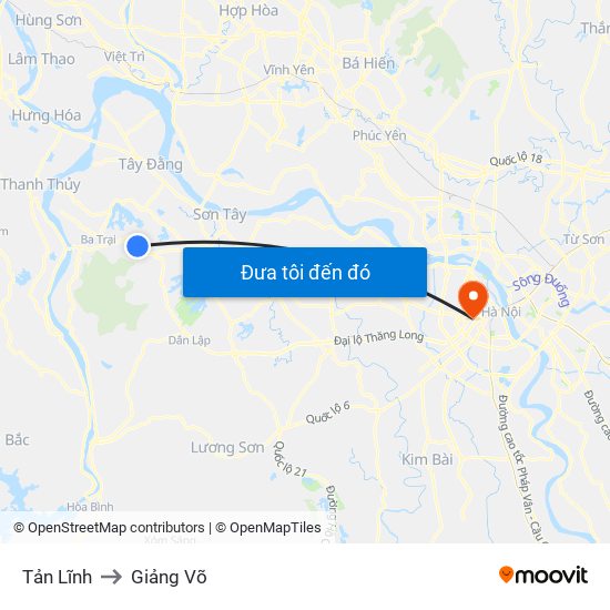 Tản Lĩnh to Giảng Võ map