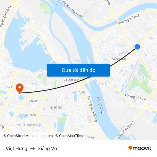 Việt Hưng to Giảng Võ map