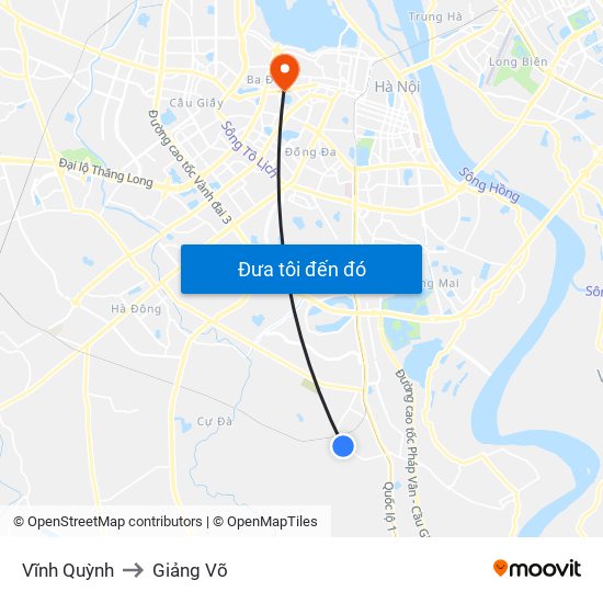 Vĩnh Quỳnh to Giảng Võ map