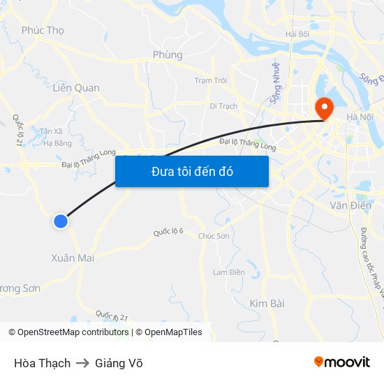 Hòa Thạch to Giảng Võ map