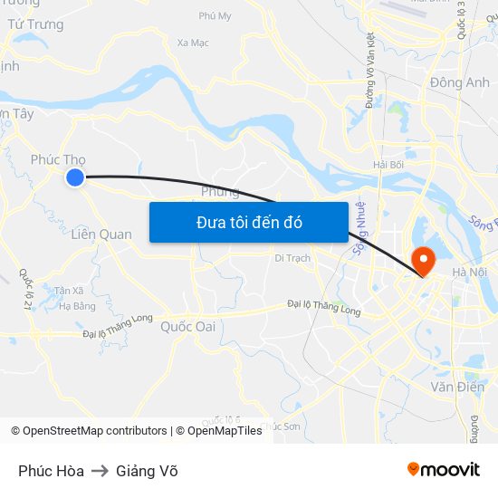 Phúc Hòa to Giảng Võ map