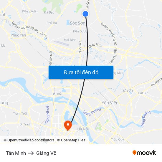 Tân Minh to Giảng Võ map