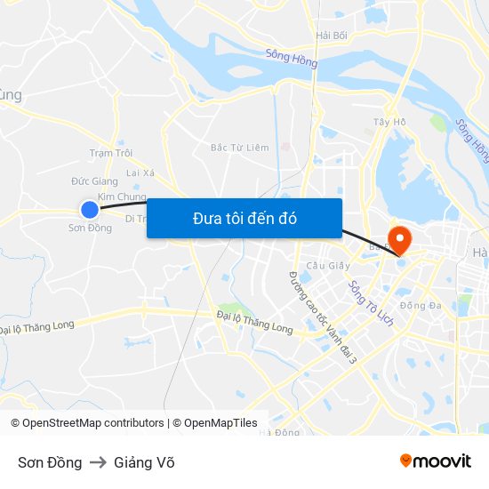 Sơn Đồng to Giảng Võ map