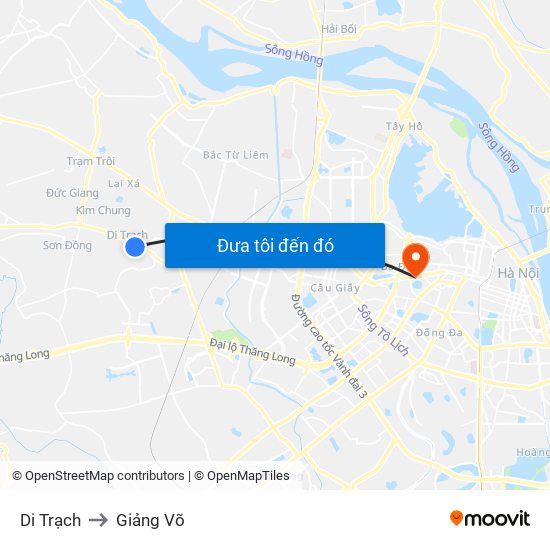 Di Trạch to Giảng Võ map