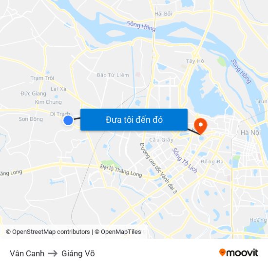 Vân Canh to Giảng Võ map