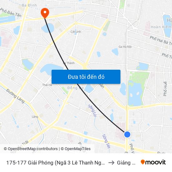 175-177 Giải Phóng (Ngã 3 Lê Thanh Nghị) to Giảng Võ map