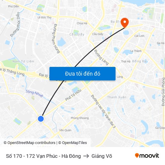 Số 170 - 172 Vạn Phúc - Hà Đông to Giảng Võ map