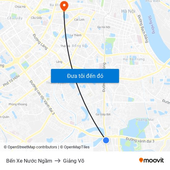 Bến Xe Nước Ngầm to Giảng Võ map