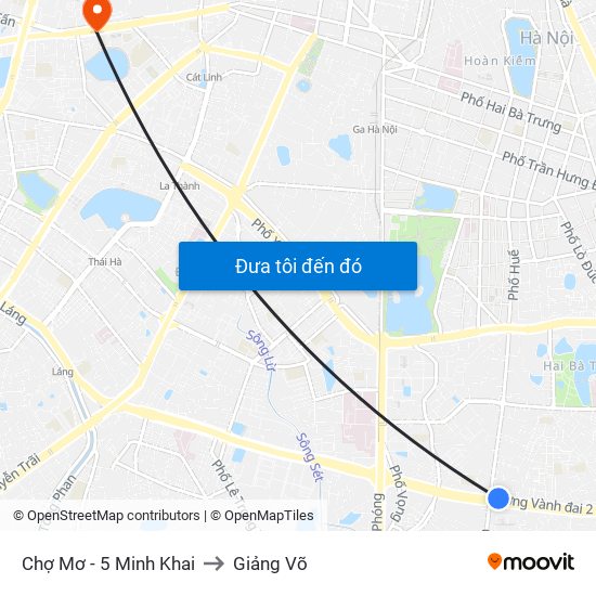 Chợ Mơ - 5 Minh Khai to Giảng Võ map