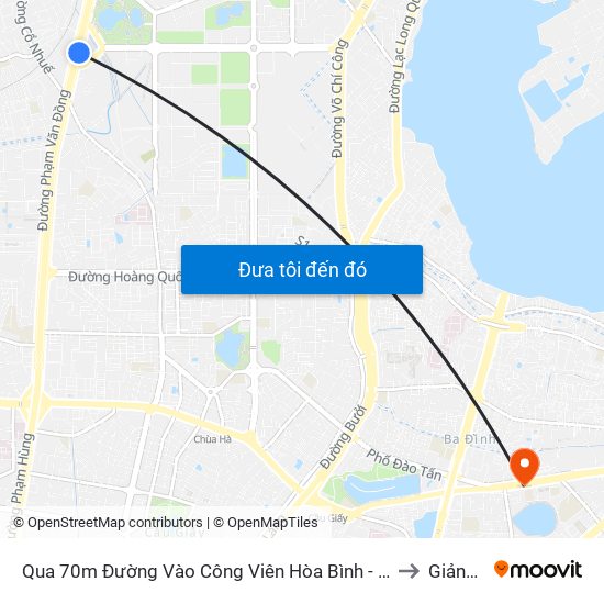 Qua 70m Đường Vào Công Viên Hòa Bình - Phạm Văn Đồng to Giảng Võ map