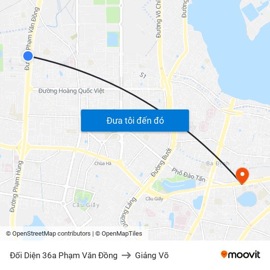 Đối Diện 36a Phạm Văn Đồng to Giảng Võ map