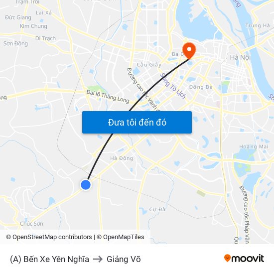 (A) Bến Xe Yên Nghĩa to Giảng Võ map