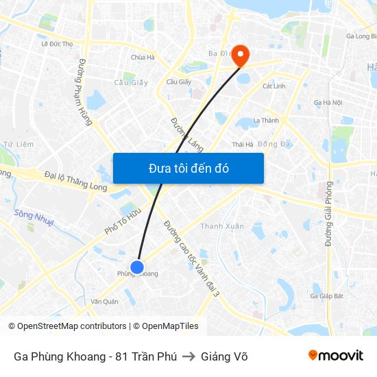 Ga Phùng Khoang - 81 Trần Phú to Giảng Võ map