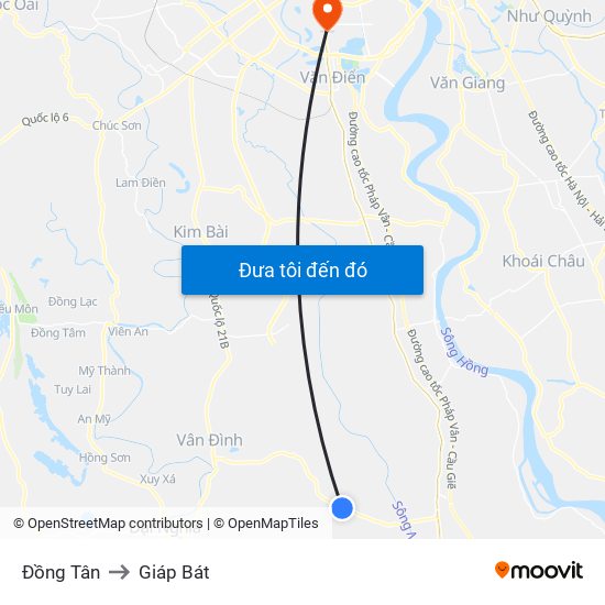 Đồng Tân to Giáp Bát map