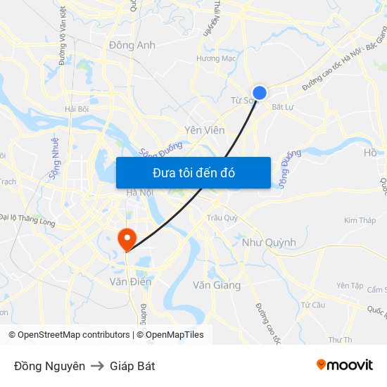 Đồng Nguyên to Giáp Bát map