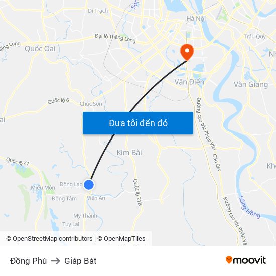 Đồng Phú to Giáp Bát map