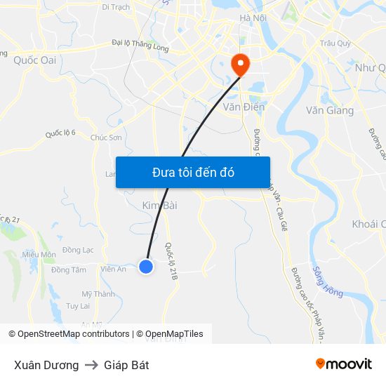 Xuân Dương to Giáp Bát map