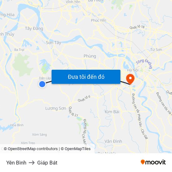 Yên Bình to Giáp Bát map