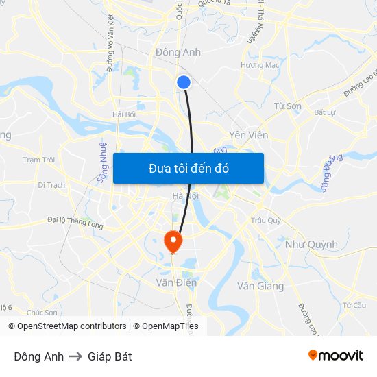 Đông Anh to Giáp Bát map