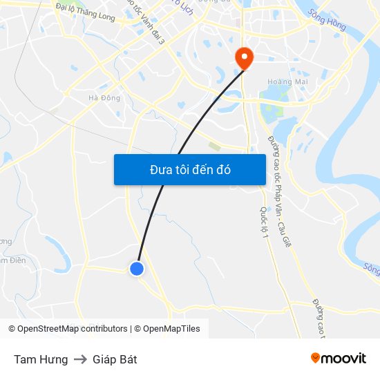 Tam Hưng to Giáp Bát map